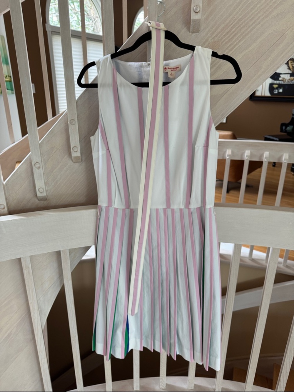 Brooks Brothers Sleeveless Striped Pleated Dress - Pink & White 6